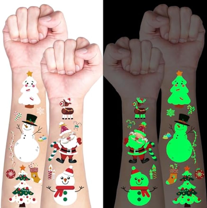 Luminous Christmas Temporary Tattoos for Party Decorations, Glow Christmas Stocking Stuffers 10 PCS - Cykapu