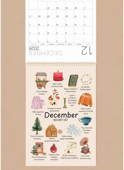 2026 Bucket List Calendar, Art Watercolor Monthly Calendar, Desktop Time Reminder Card