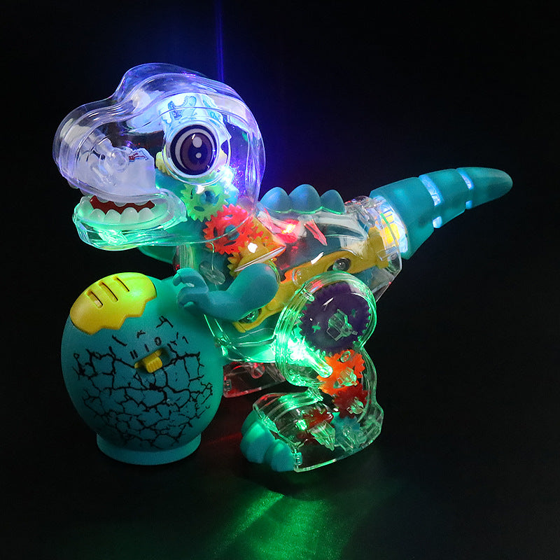 Transparent Shell Gear Connection Dinosaur Toy, Electric Toy, Light Music Universal Walking Luminous Colorful - Cykapu