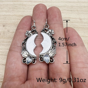 Exquisite Moon Face Flower Leaf Design With Blue Shiny Zircon Decor Dangle Earrings Retro Elegant Style Alloy Silver Plated Jewelry Female Gift - Cykapu