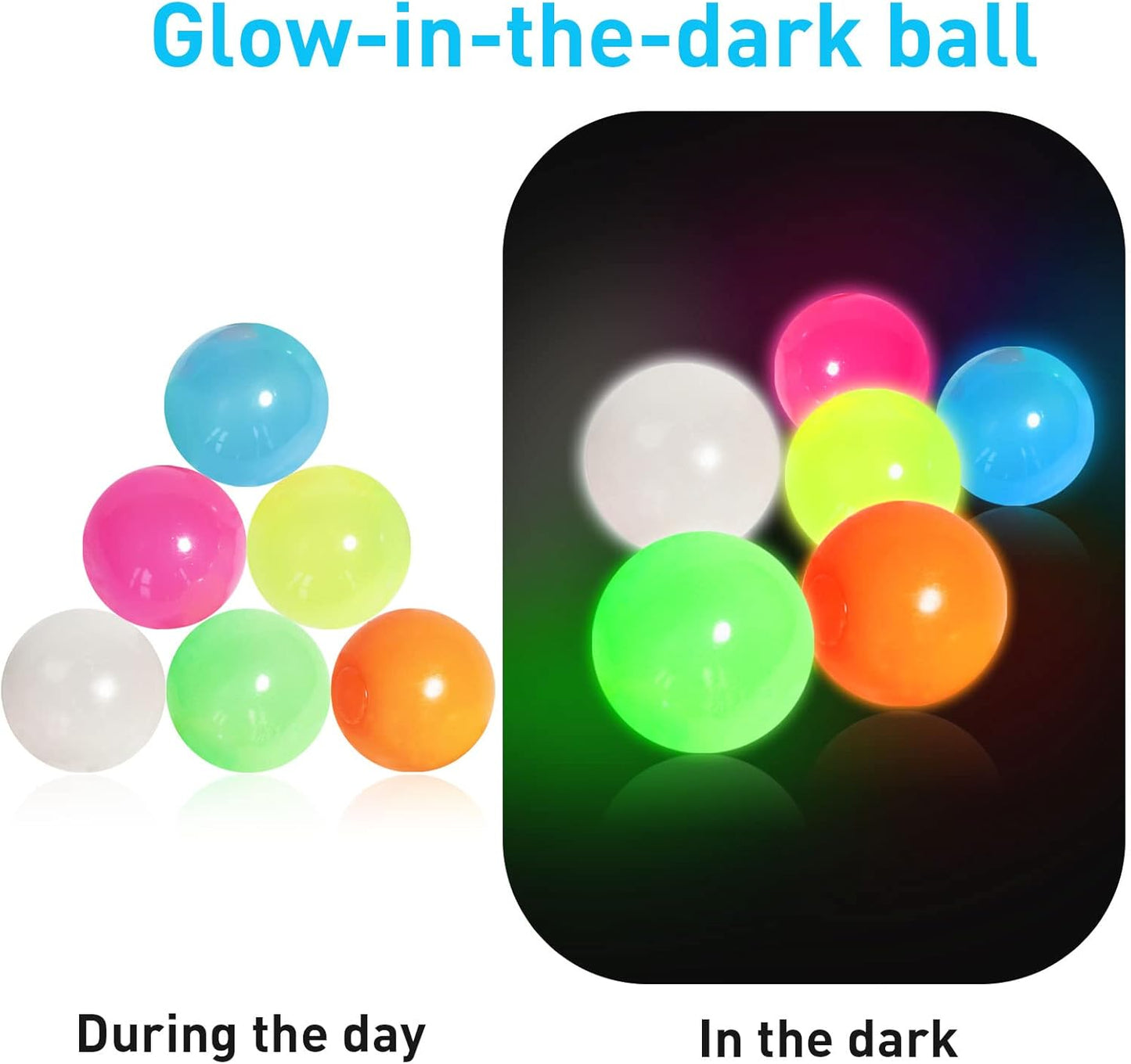4 Pcs Glowing Sticky Balls, Stress Relieving Glow in The Dark Toys Stick to The Ceiling, Fun Decompression Fidget Toy for Kids and Adults Anxiety Pressure