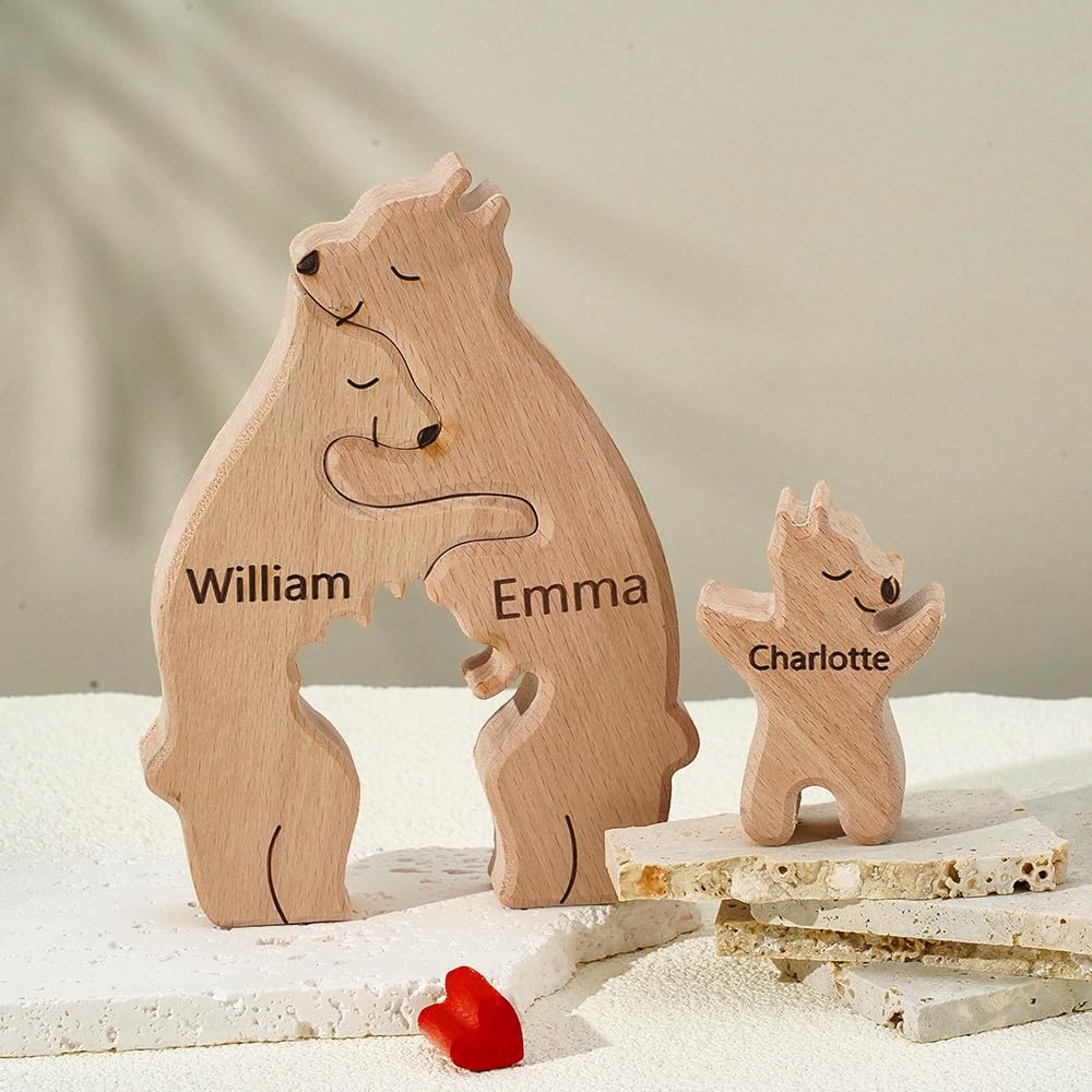 Personalized Wooden Bear Puzzle with 1-8 Family Name, Custom Family Name Sculpture - Cykapu