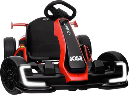 Electric Drift Kart with Length Adjustable Seat, 24V Outdoor Ride on Toy with 4 Speed Mode, Crazy Cart for Kids 6-12 Years Old, Fast 300W Motor, 8.5 MPH, Bluetooth - Red