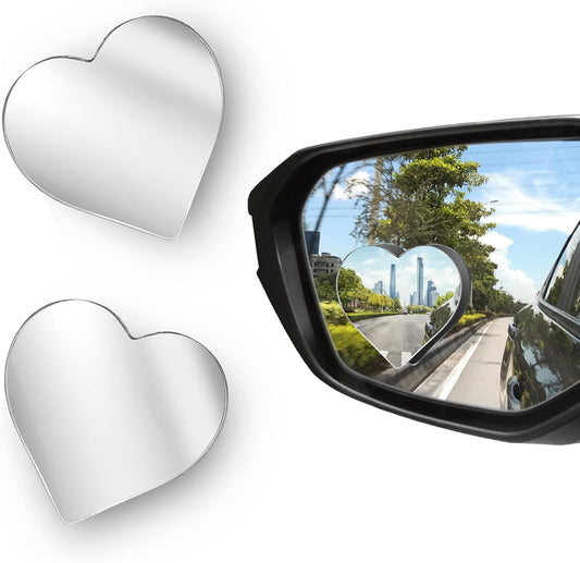 2Pcs Cars Heart Shaped Blind Spot Mirrors, Frameless Wide-Angle for Side Mirror Blindspot Convex