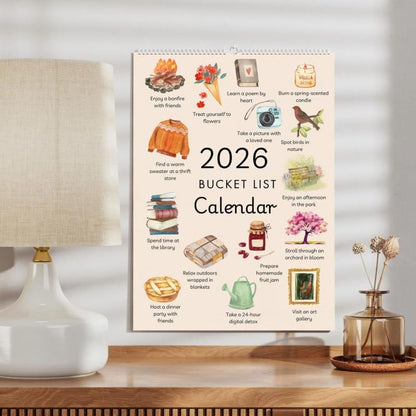2026 Bucket List Calendar, Art Watercolor Monthly Calendar, Desktop Time Reminder Card