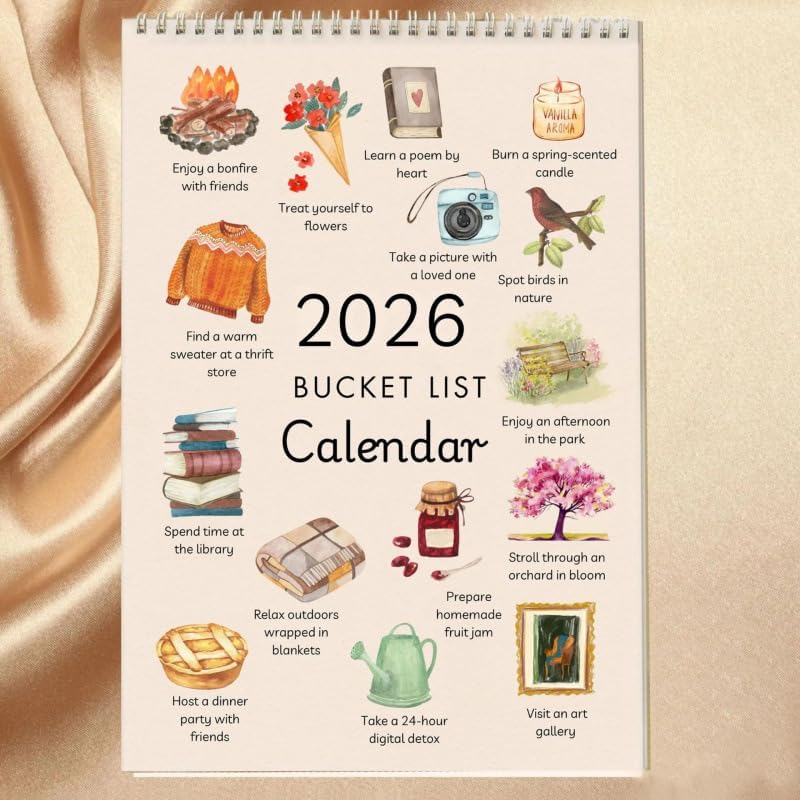 2026 Bucket List Calendar, Art Watercolor Monthly Calendar, Desktop Time Reminder Card