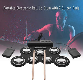 Electric Drum Set,7 Drum Practice Pad, Portable Electronic Drum Pad with Drum Sticks Foot Pedals - Cykapu