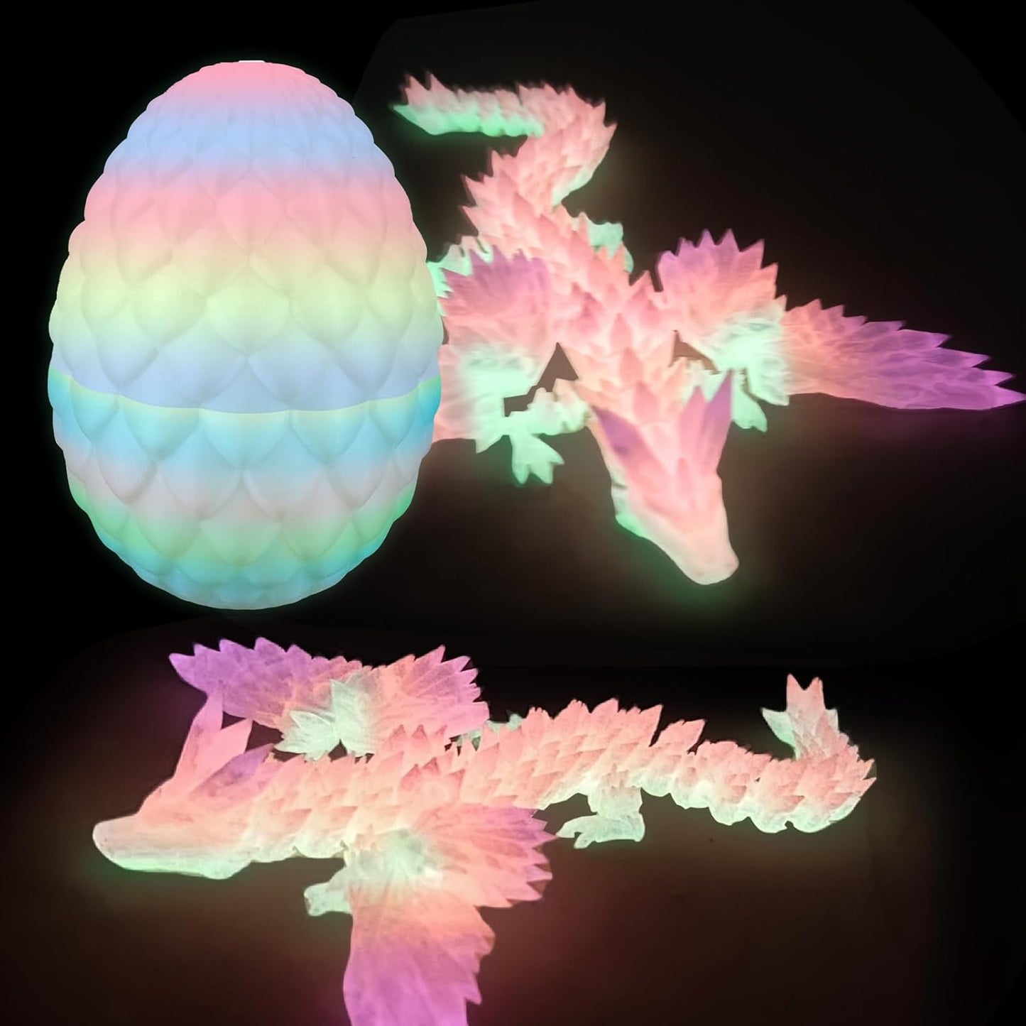 Flying Dragons Eggs, 3D Printed Dragon Egg with Articulated Wings Dragon Inside and with Glow in The Dark, Home Desktop Decor, Creative Ornaments, Easter Birthday Gifts for Kids