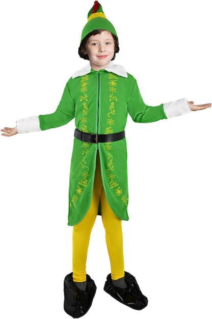 Budby The Elf Costume for Kids Boys Green Elf Suit with Hat - Cykapu