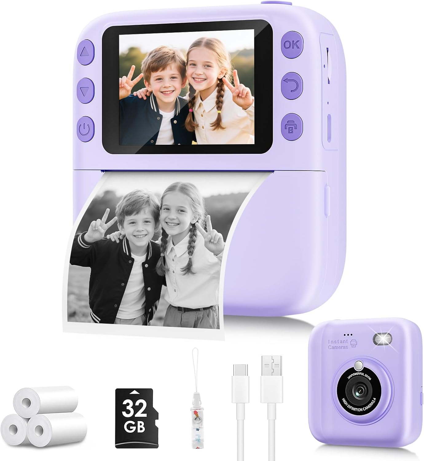 Instant Print Camera for Kids, Christmas Birthday Gifts for Girls Boys, 1080P Instant Digital Print Cameras for Toddler,Portable Toy