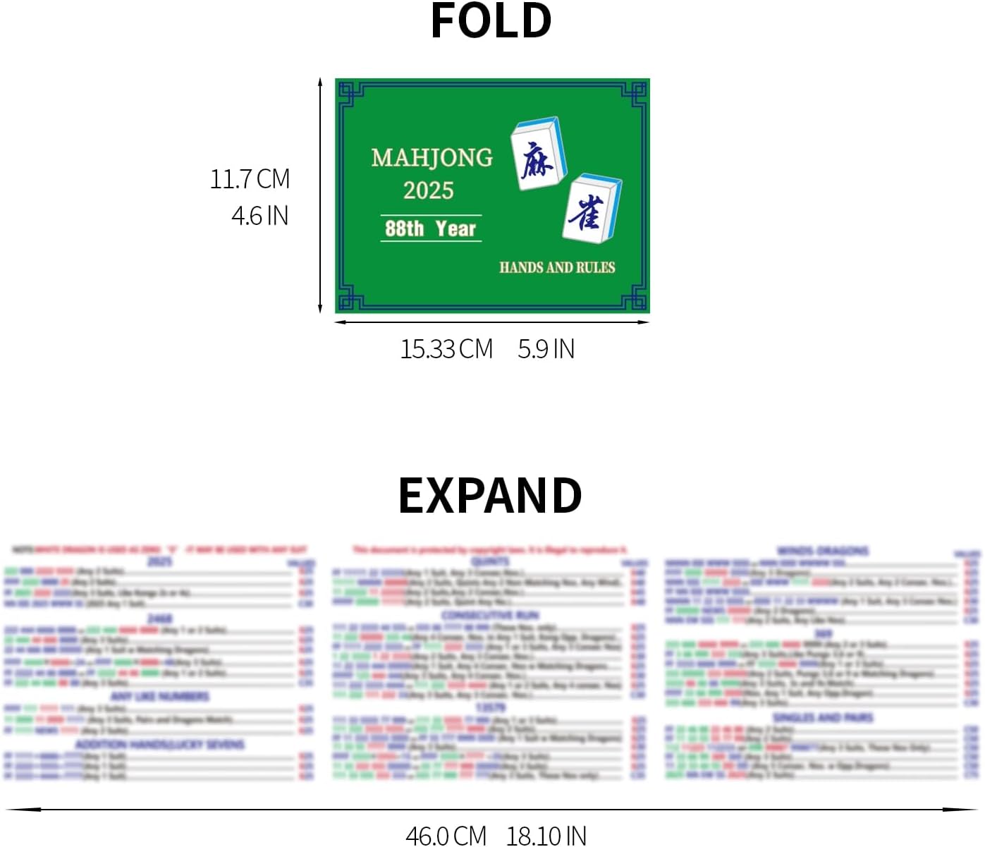 Recreational 2025 Mahjong Hands and Rules Cards, 4 Pcs，Mahjong Rule Card,Mahjong Card .Recreational Play Rules，No National Official Rules