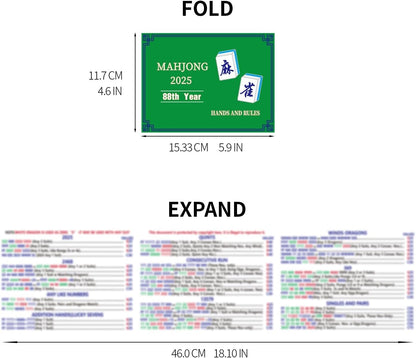 Recreational 2025 Mahjong Hands and Rules Cards, 4 Pcs，Mahjong Rule Card,Mahjong Card .Recreational Play Rules，No National Official Rules