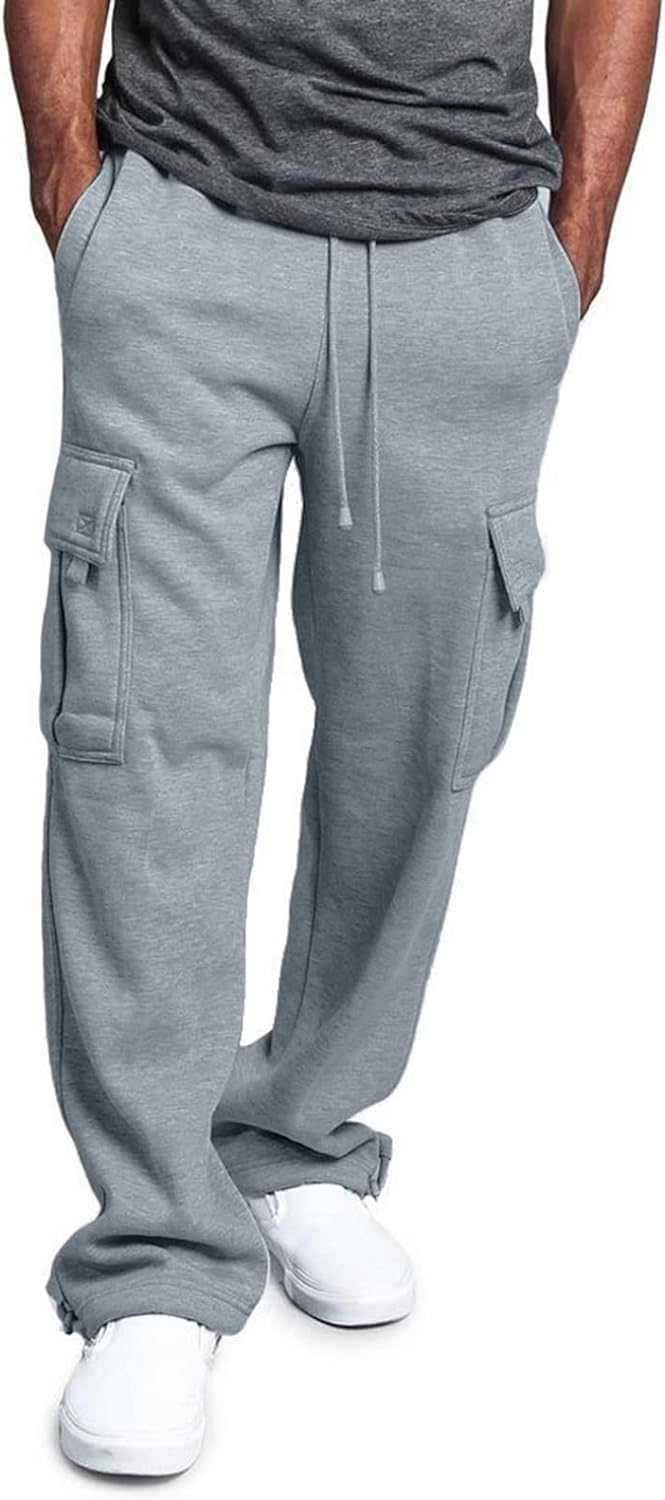 Mens Heavyweight Fleece Cargo Sweatpants Fashion Sport Baggy Pants Jogger  with Pockets
