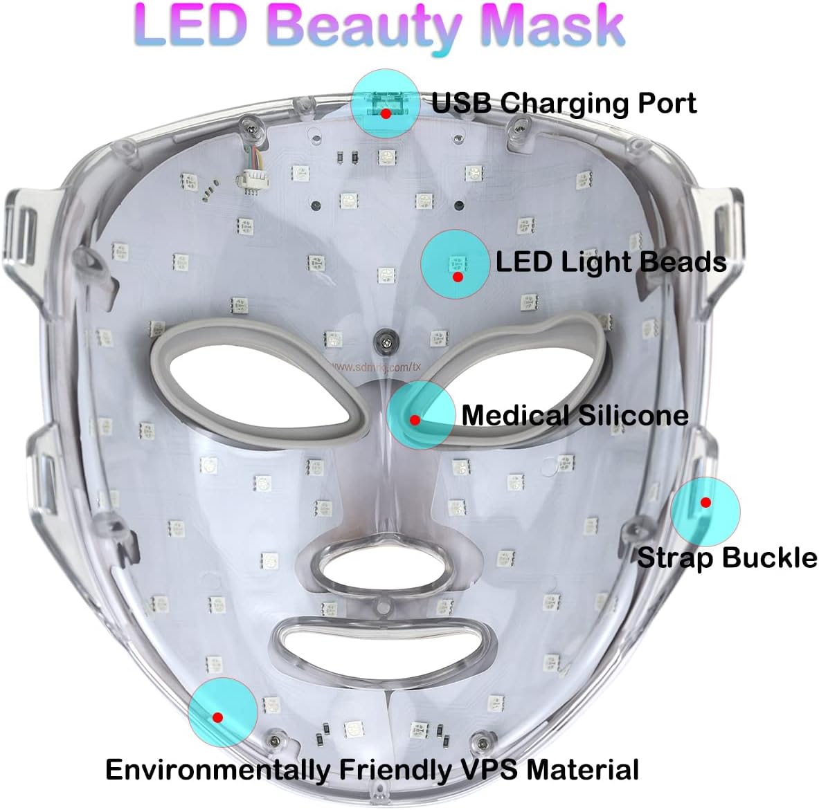 No Cables Led Face Mask Light Therapy, 7 Color Therapy Facial Skin Care Mask, Blue & Red Light Skin Care