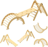 5 in 1 Montessori Pikler Triangle Set Gym, Foldable Pickler-3 Piece Climbing Wooden Indoor Jungle Gym - Cykapu