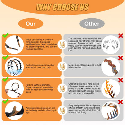 Zig Zag Headbands, 2Pcs Headbands for Women, 2025 New U Shape Fashion Hair Headband, Reversible Headband with Teeth,