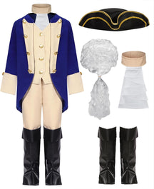 George Washington Costume Kids Boy Founding Father Costume Outfit Hamilton Cosplay American Colonial Uniform with Wig Cykapu