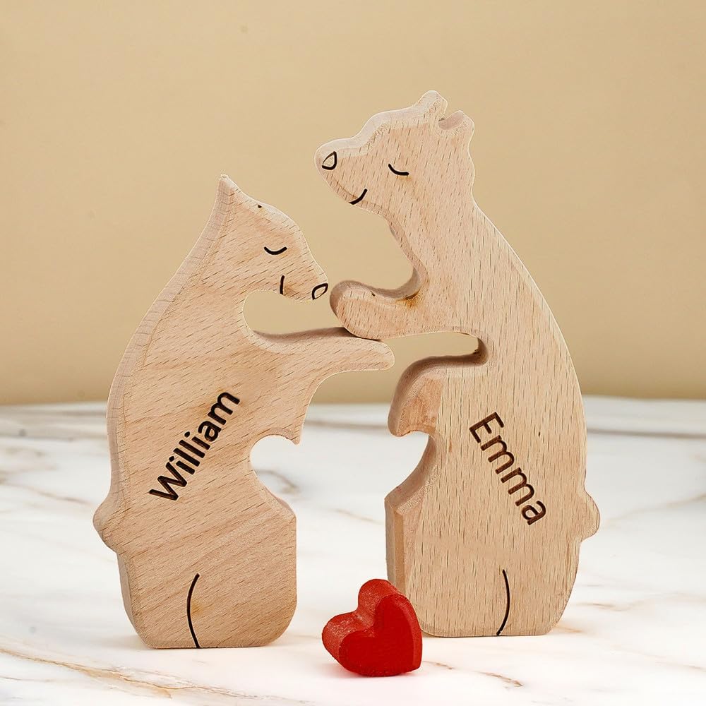 Personalized Wooden Bear Puzzle with 1-8 Family Name, Custom Family Name Sculpture - Cykapu