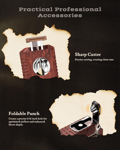 5-in-1 Torch Lighter with Cutter, Punch, Holder and Draw Enhancer Tool, Triple Windproof Jet Flame, Refillable Lighters with Accessories, Cool Lighter Gifts for Men, Butane Lighter for Candle, Travel