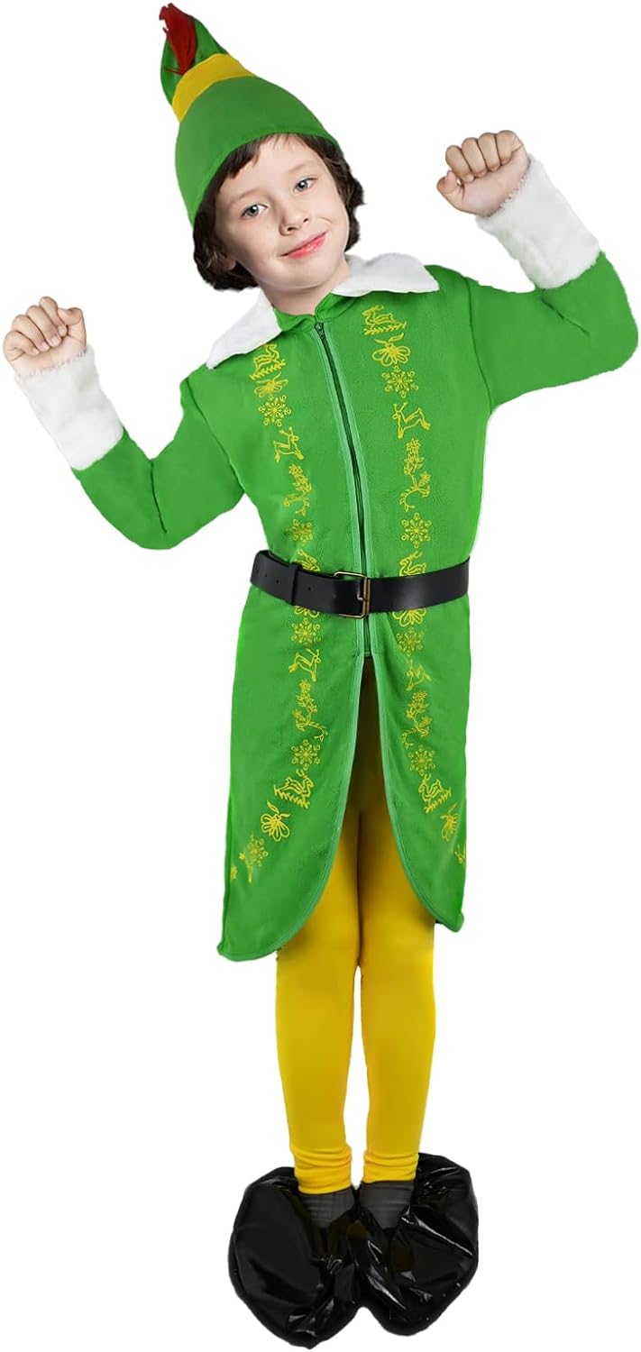 Budby The Elf Costume for Kids Boys Green Elf Suit with Hat - Cykapu