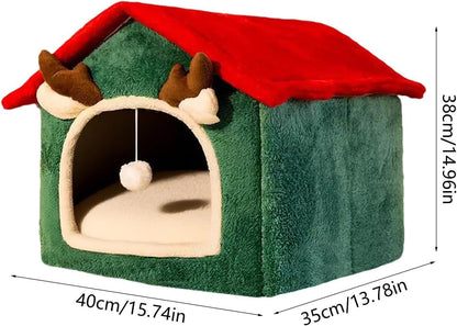 Christmas Cat House, 2025 New Cat House Can Accommodate 33lb, Warm Feral Cat Dog Shelter with Removable, Christmas Medium Pet Decorations