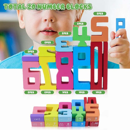 Wooden Number Building Blocks, 20Pcs Numbers, Math Learning Toys, 1-10 Building Blocks, Competition Toy, Wooden Blocks, Toys for Ages 8-13, Educational Gifts ﻿