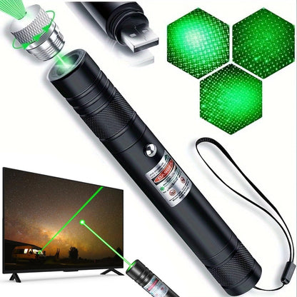 Green Laser Pointer High Power Pen - Long Range Rechargeable Laser Beam, USB Charging for Hiking