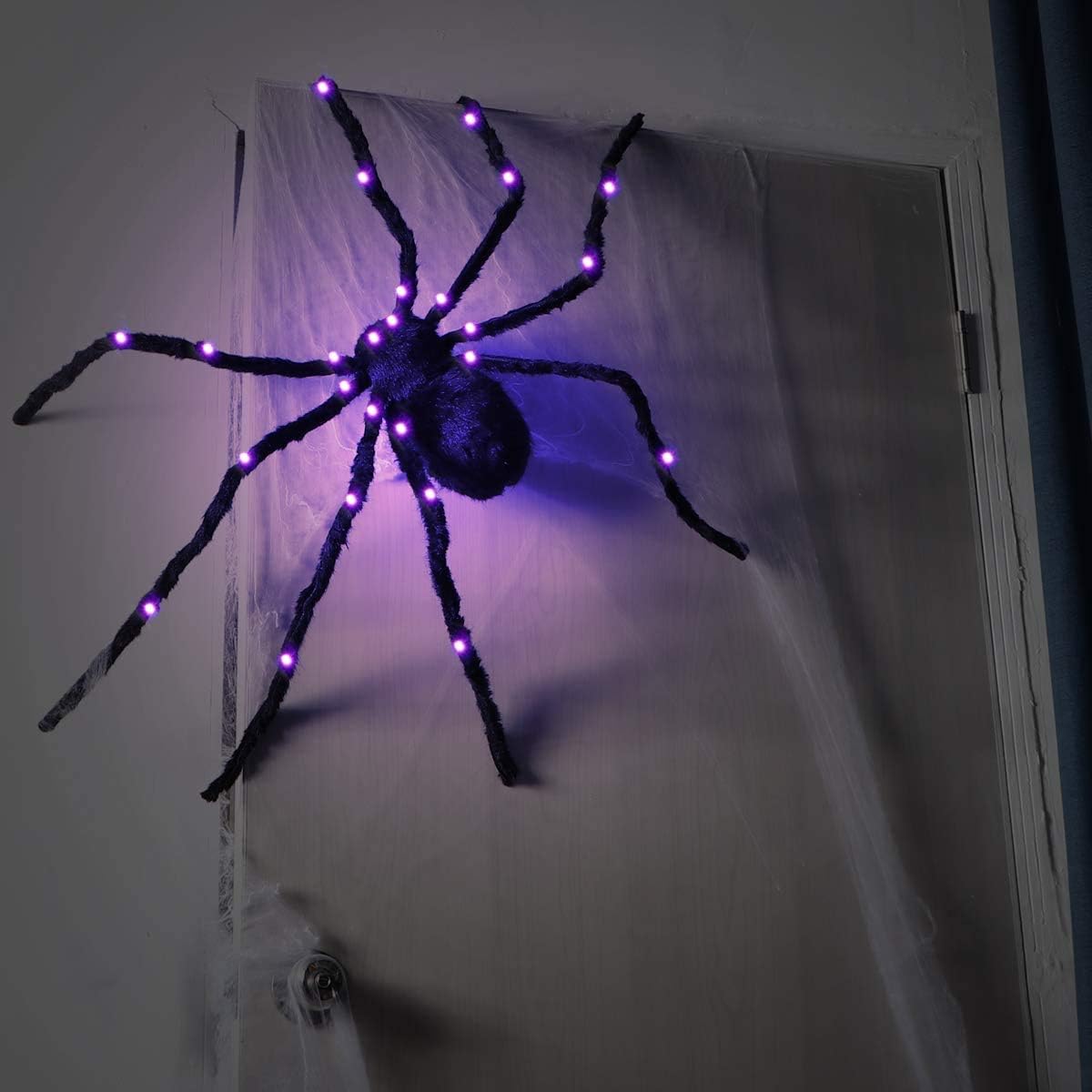 Halloween Spider Decorations, Giant Light up Black Hairy Spider Decoration for Best Halloween Party Outdoor Indoor Yard Decoration
