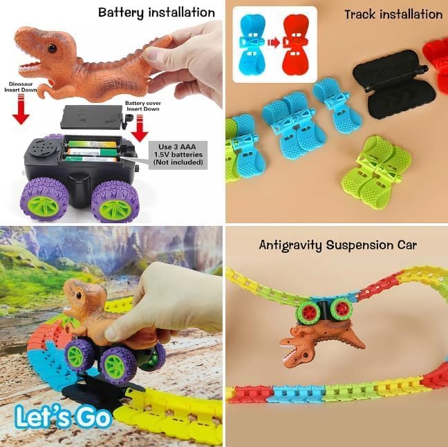 Anti-Gravity Dinosaur Car, Puzzle Track Car Play Set, Electric Climbing Anti-Gravity Track Dinosaur Car (96Pcs) - Cykapu