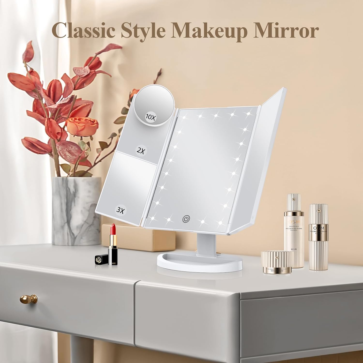 Makeup Mirror Vanity Mirror with Lights, 2X 3X 10X Magnification, Lighted Makeup Mirror, Touch Control