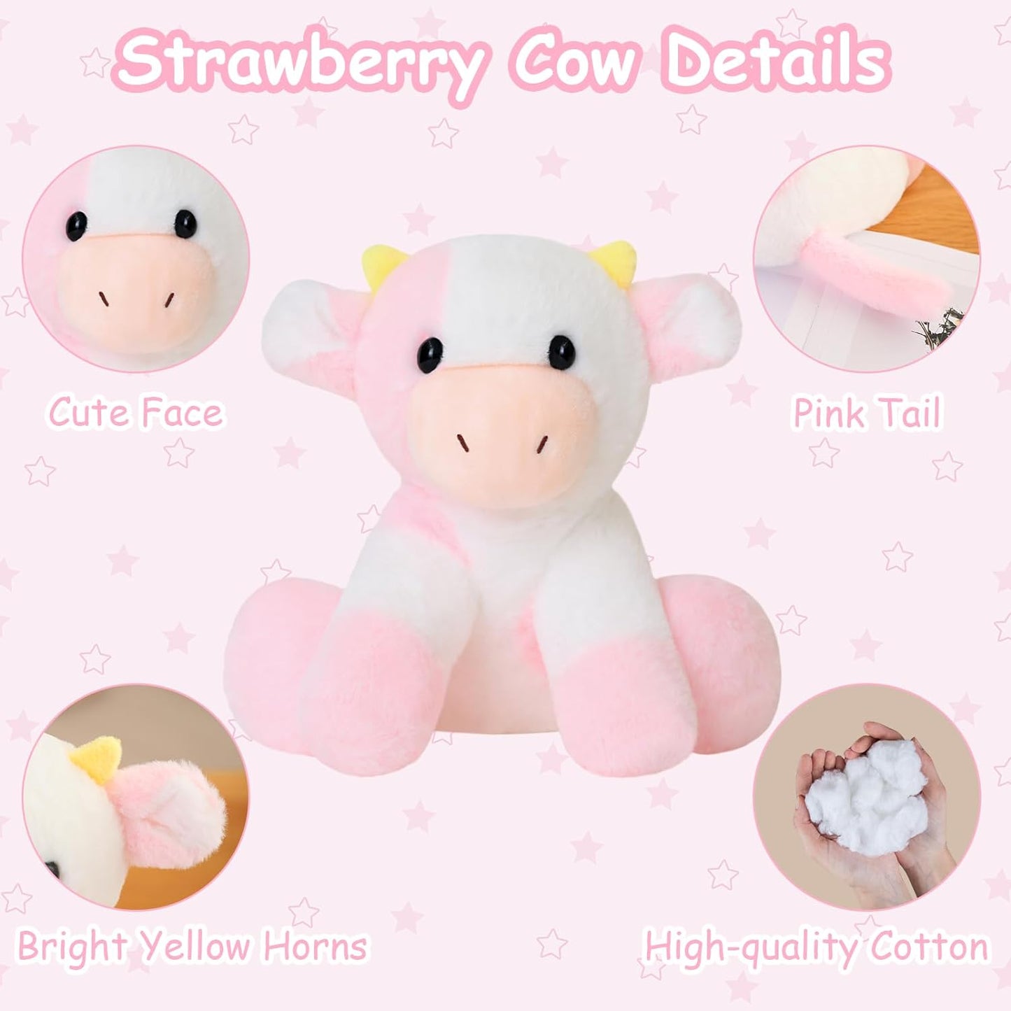 Pink Cow Stuffed Animal Cute Hug Cow Plushies, Soft Strawberry Cow Throw Pillow - Cykapu