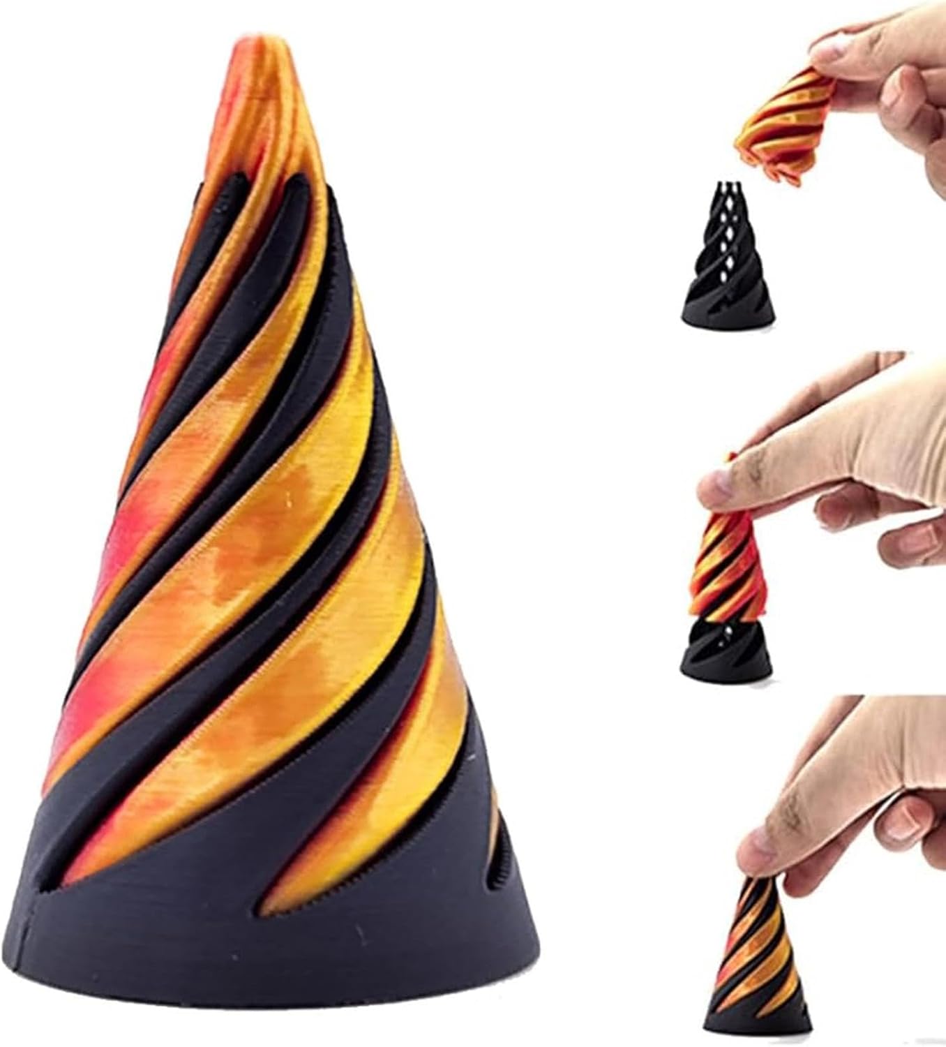 Impossible Pyramid Passthrough Sculpture, 3D printed Rotating Spiral Cone Fingertip Toy