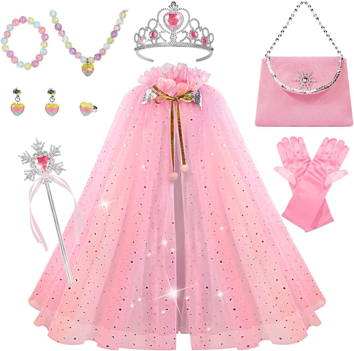 Princess Dress up Clothes for 3-8 Years Little Girl, 11Pcs Princess Cape with Crown - Cykapu
