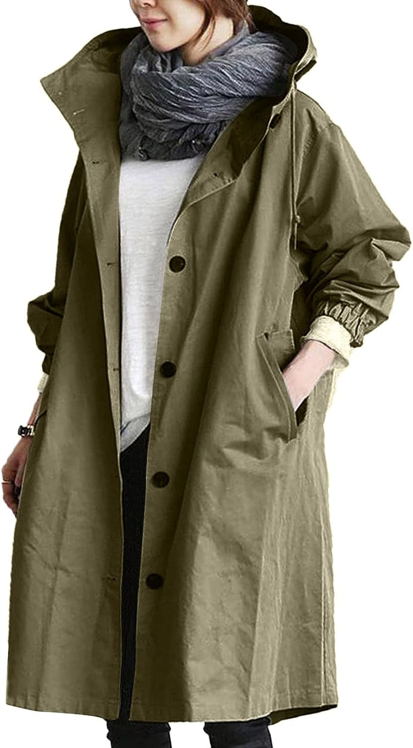 Women's Trench Jackets Rain Jacket Loose Winter Hooded Oversized Elegant Windbreaker Comfortable Coat Outwear Cykapu