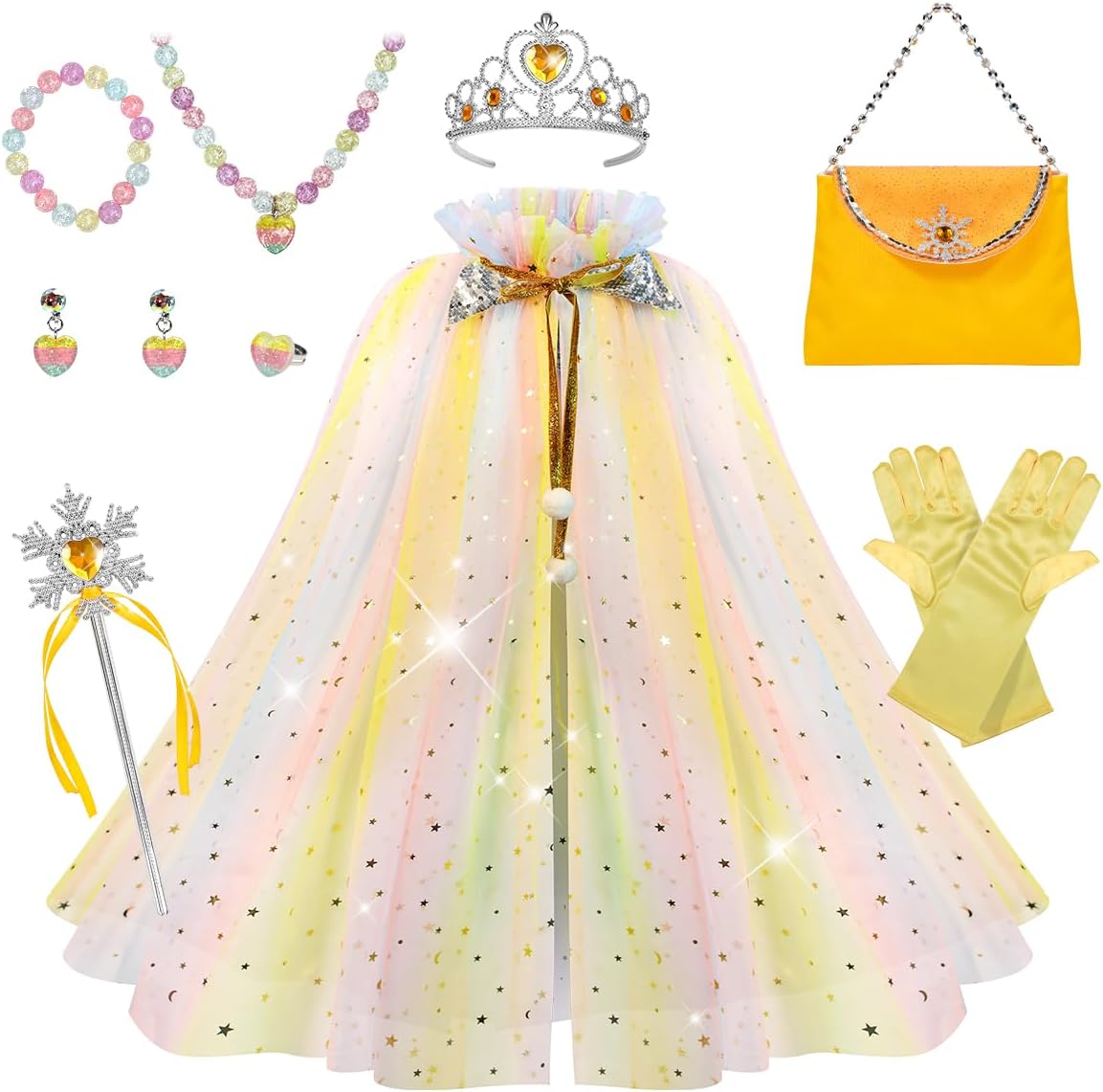 Princess Dress up Clothes for 3-8 Years Little Girl, 11Pcs Princess Cape with Crown