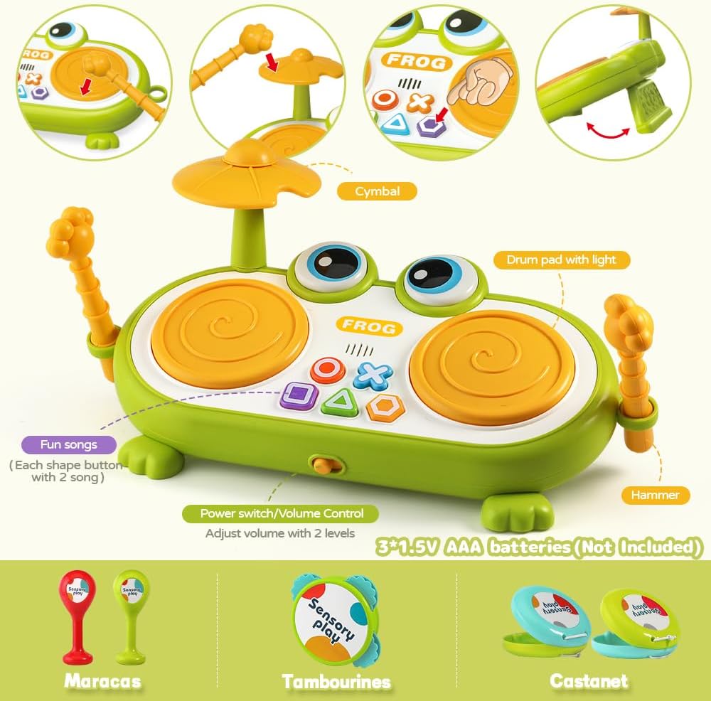 Toddler Musical Instruments Toys, Kids Drum Set with Tambourines,Maracas and Castanet - Cykapu