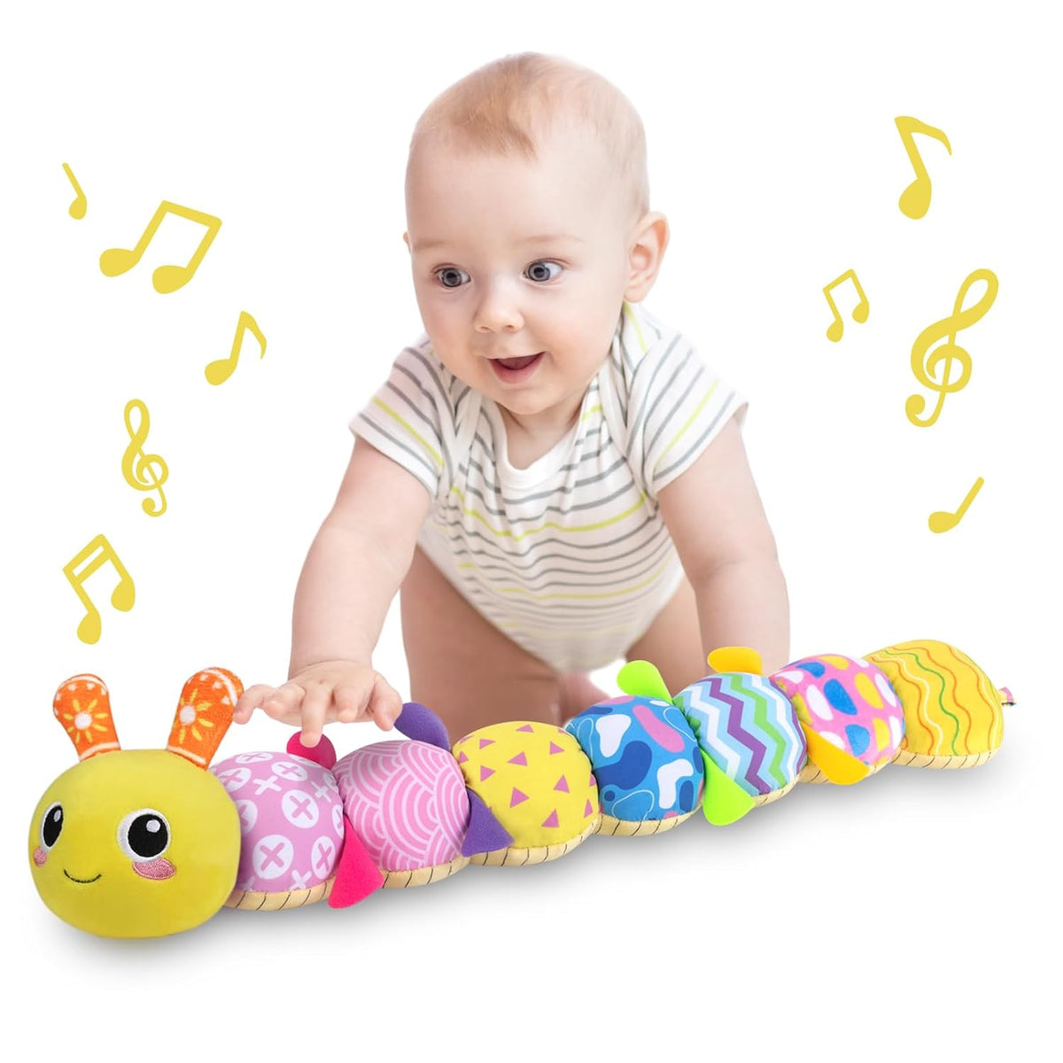 Infant Baby Musical Stuffed Animal Toys, Soft Sensory Toys with Crinkle and Rattles