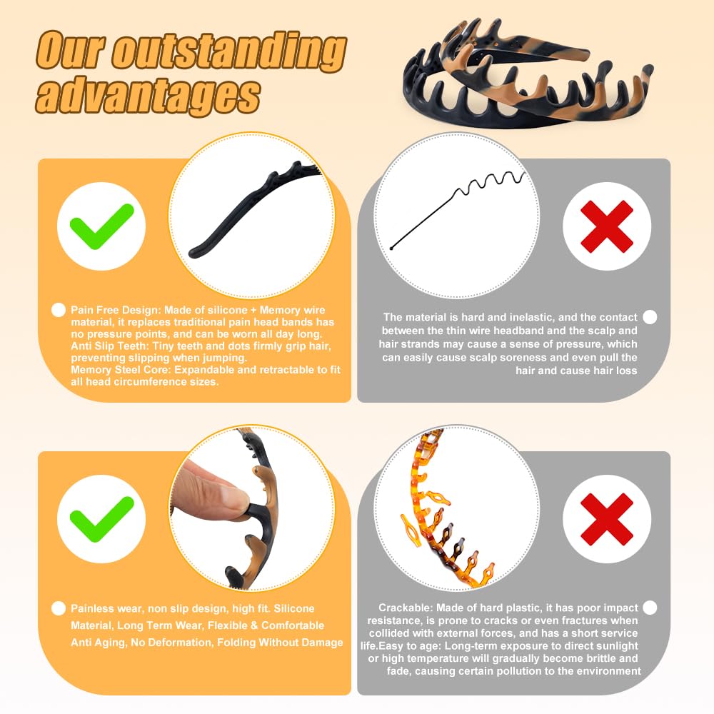 Zig Zag Headbands, 2Pcs Headbands for Women, 2025 New U Shape Fashion Hair Headband, Reversible Headband with Teeth,