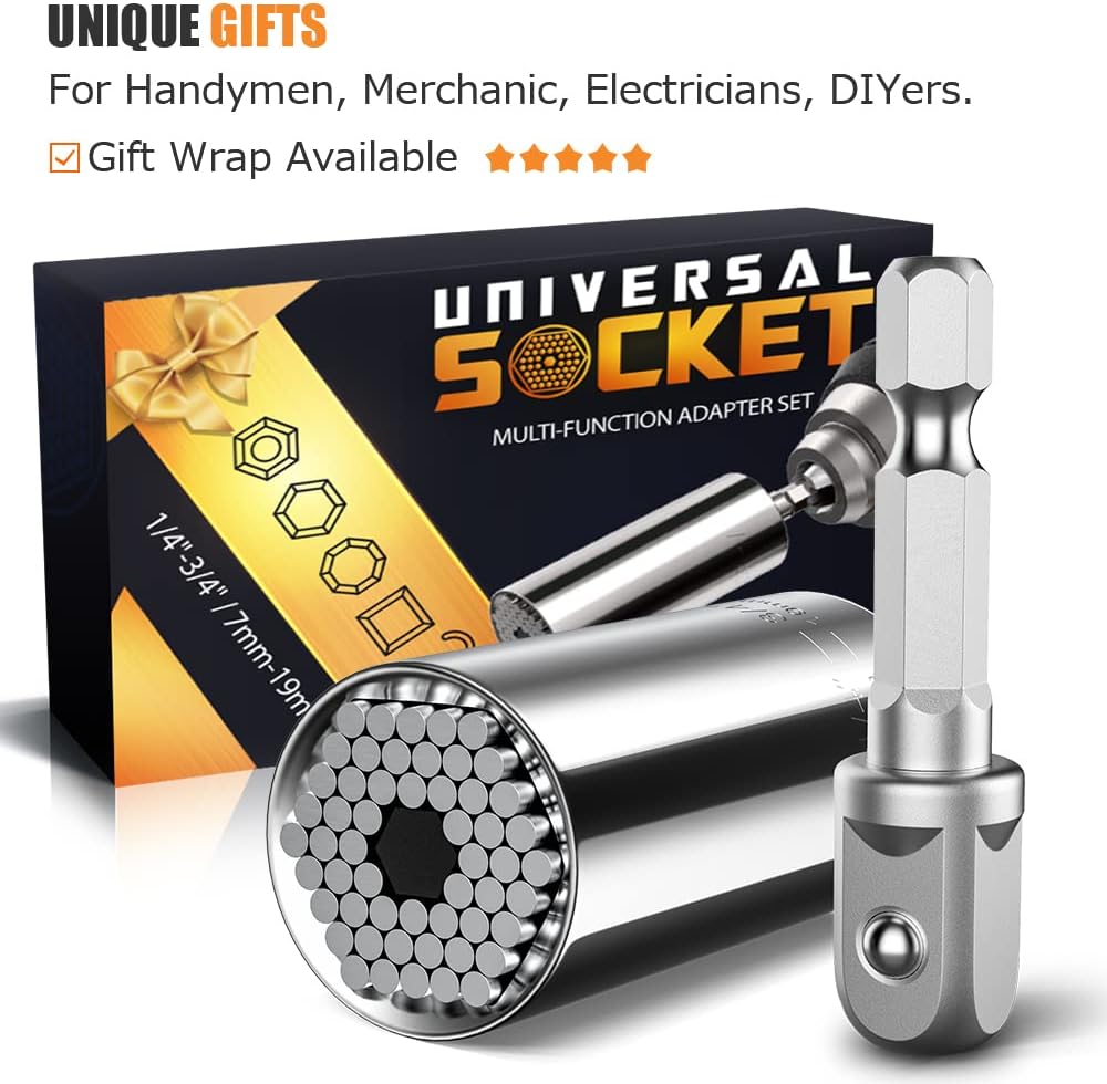 Super Universal Socket Tools Gifts for Men - Grip Socket Set Power Drill Adapter 7-19mm