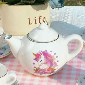 Porcelain Tea Set for Girls Toys Unicorn Gift, 13pcs Tea Party Set with Teapot & Cup & Saucer & Suitcase - Cykapu