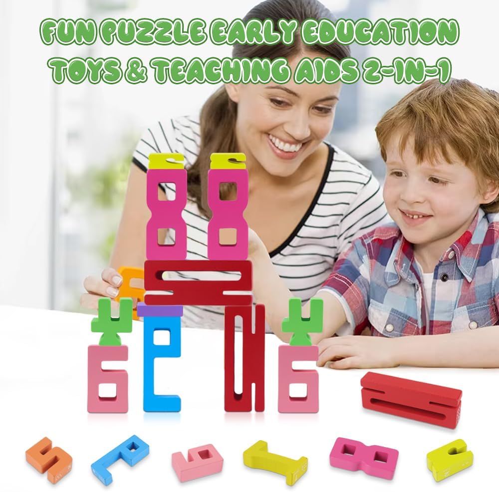 Wooden Number Building Blocks, 20Pcs Numbers, Math Learning Toys, 1-10 Building Blocks, Competition Toy, Wooden Blocks, Toys for Ages 8-13, Educational Gifts ﻿