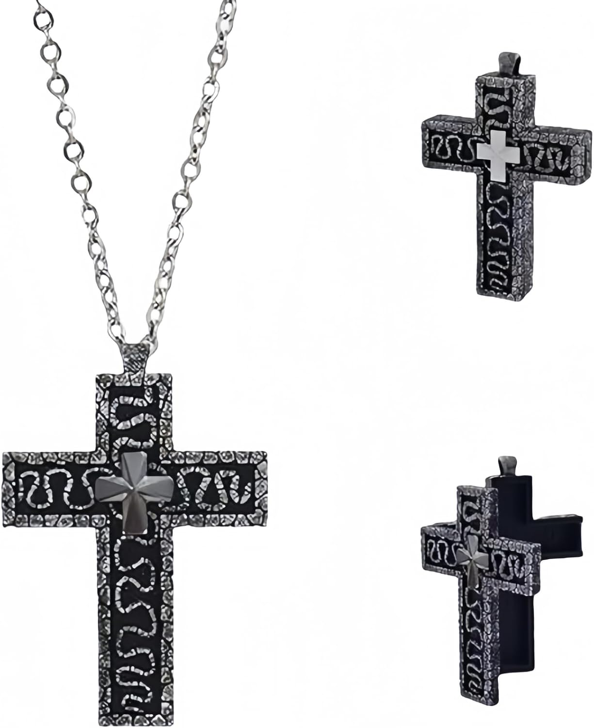 3D Printed Cross Necklace with Dark Box Ten Character Pendant, Vintage Handmade Men's and Women's Pendant Jewellery, Fashion Unisex Gift Ideas