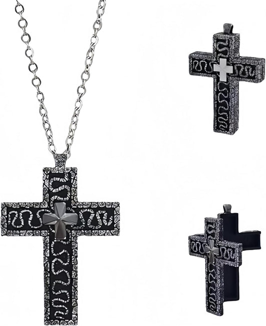 3D Printed Cross Necklace with Dark Box Ten Character Pendant, Vintage Handmade Men's and Women's Pendant Jewellery, Fashion Unisex Gift Ideas