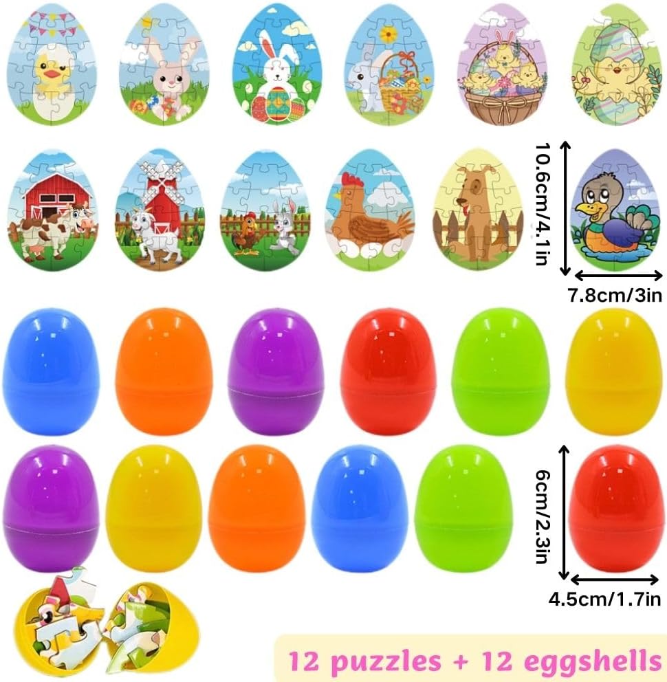 12Pcs Easter Eggs Jigsaw Puzzles, Colorful Plastic Easter Eggs Easter Puzzles Cykapu