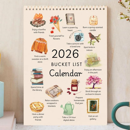 2026 Bucket List Calendar, Art Watercolor Monthly Calendar, Desktop Time Reminder Card