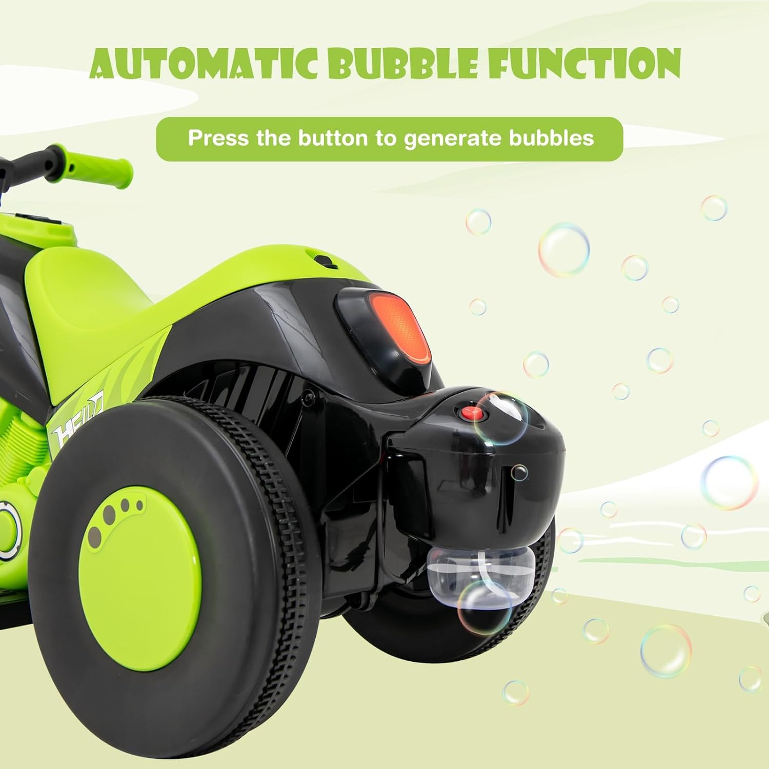 Kids Motorcycle, 6V Electric Ride On Car with Automatic Bubble Function, Foot Pedal, Headlight, Music, 3 Anti-Skip Wheels Vehicl - Cykapu