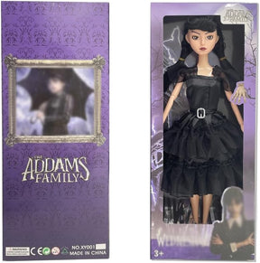 11.5'' Addams Doll with Gift Box, Black Dress, High Heels, and Hair - Cykapu