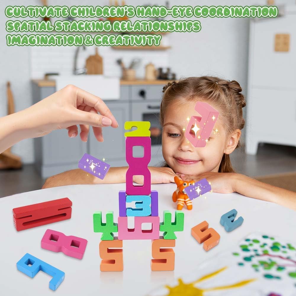 Wooden Number Building Blocks, 20Pcs Numbers, Math Learning Toys, 1-10 Building Blocks, Competition Toy, Wooden Blocks, Toys for Ages 8-13, Educational Gifts ﻿