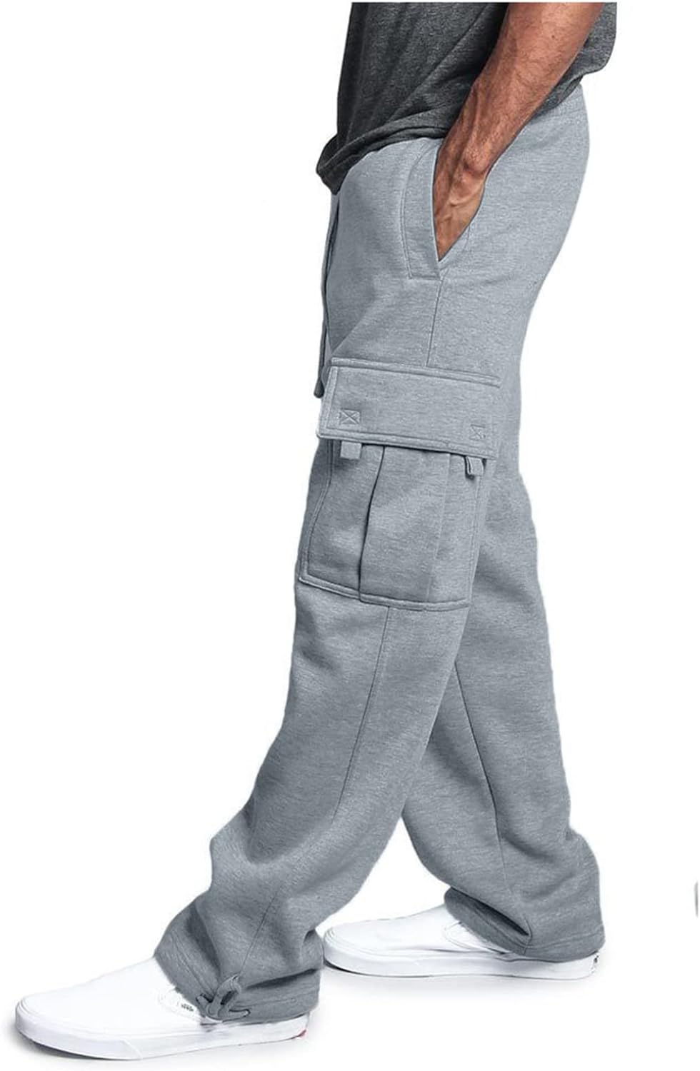 Mens Heavyweight Fleece Cargo Sweatpants Fashion Sport Baggy Pants Jogger with Pockets - Cykapu