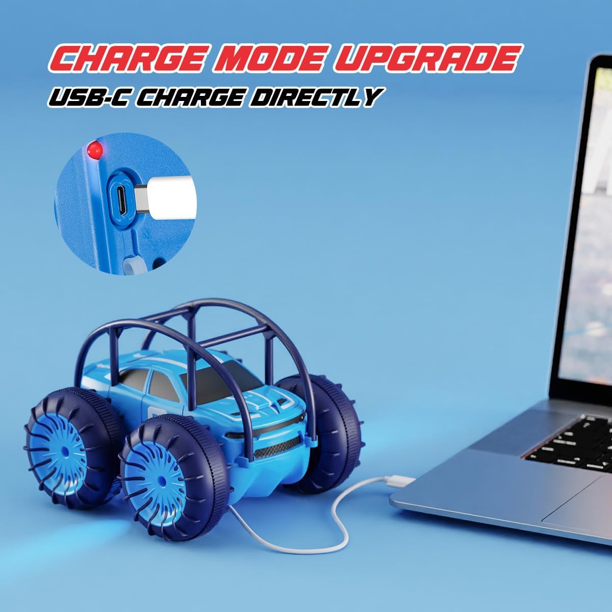 Amphibious Remote Control Car, Rechargeable Direct Charging RC Cars 360° Flip Waterproof RC Stunt Car 2.4Ghz 15KM/H 4WD - Cykapu